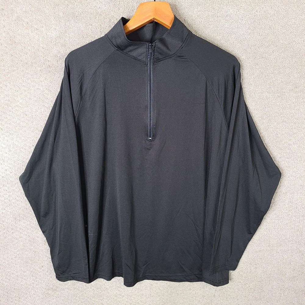 Real Essentials Shirt Mens 1X Black Quarter Zip 1/4 Pullover Long Sleeve Active