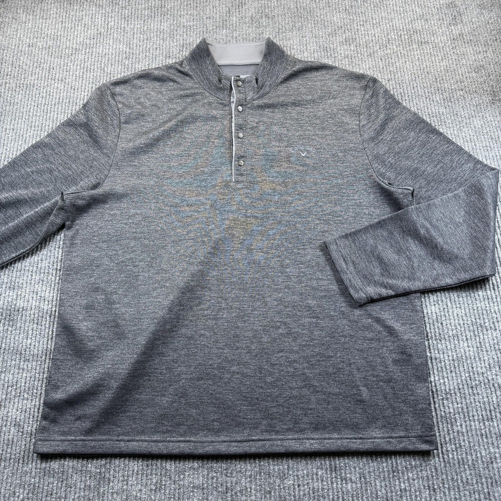 Callaway Pullover Mens XL Gray Snap Mock Neck Long Sleeve Performance Golf Shirt
