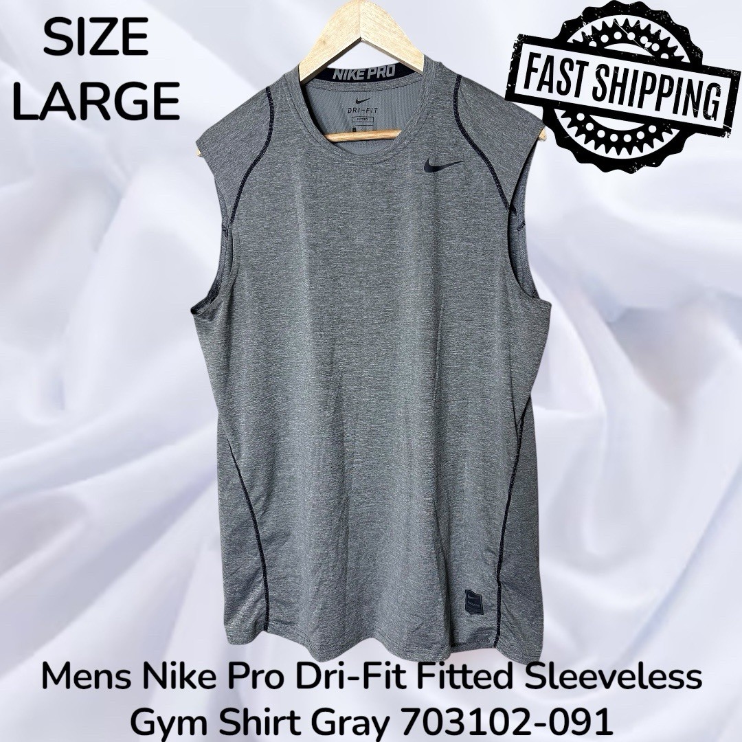 Mens Nike Pro Dri-Fit Fitted Sleeveless Gym Shirt Gray Size Large 703102-091 gallery