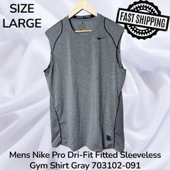 Mens Nike Pro Dri-Fit Fitted Sleeveless Gym Shirt Gray Size Large 703102-091