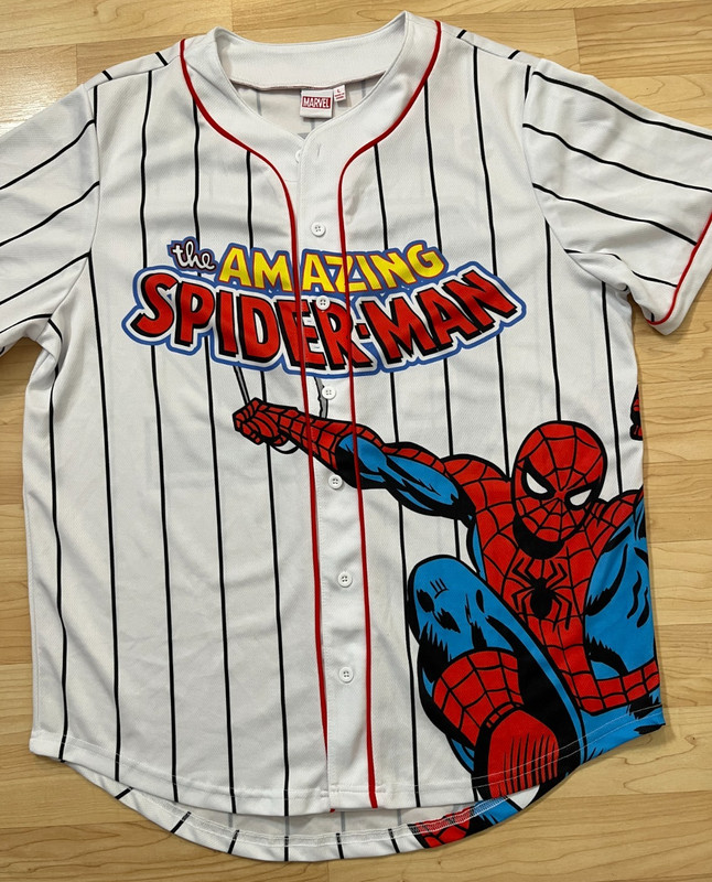 The Amazing Spider-Man Baseball Jersey #62 Men's L Marvel Striped Button Up gallery