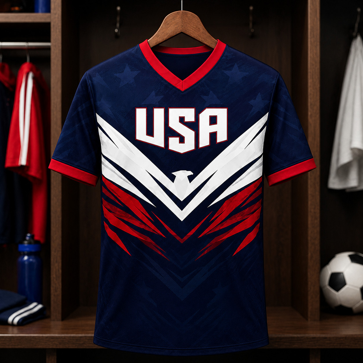 USA Patriotic Soccer Jersey V Neck Personalized Name Number Red White Blue Shirt gallery