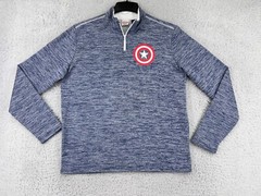 Captain America Sweater Mens Medium Blue Marvel 1/4 Zip Polyester Mock Neck