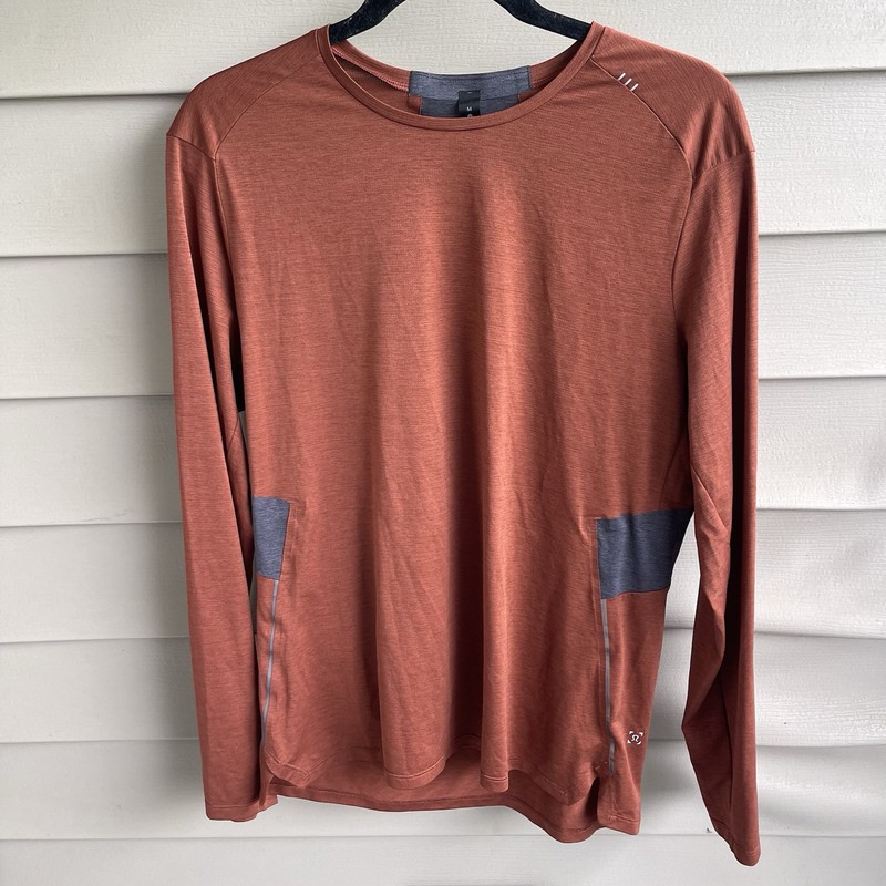 Lululemon Shirt Mens M Fast Free Tech LS Athletic Training Reflective Rust Grey gallery