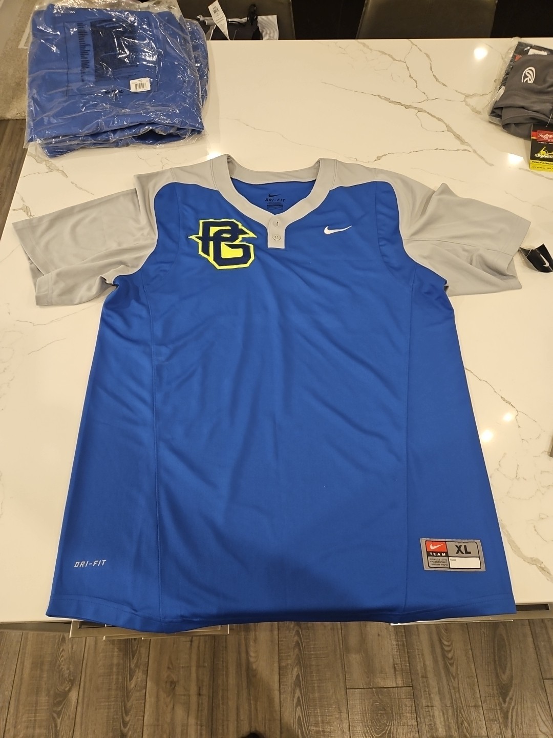 PG Nike Dri Fit Baseball 2 Button Henley Jersey-Blue And Grey gallery