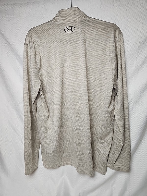 Under Armour Tech 1/4 Zip Training Pullover Mens Medium Beige Stripe Long Sleeve gallery