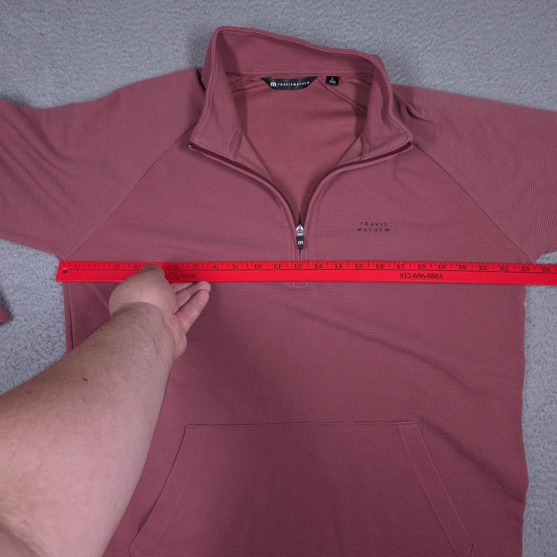 Travis Mathew Performance Waffle Quarter Zip Men's Large Roan Rouge Pouch Pocket gallery