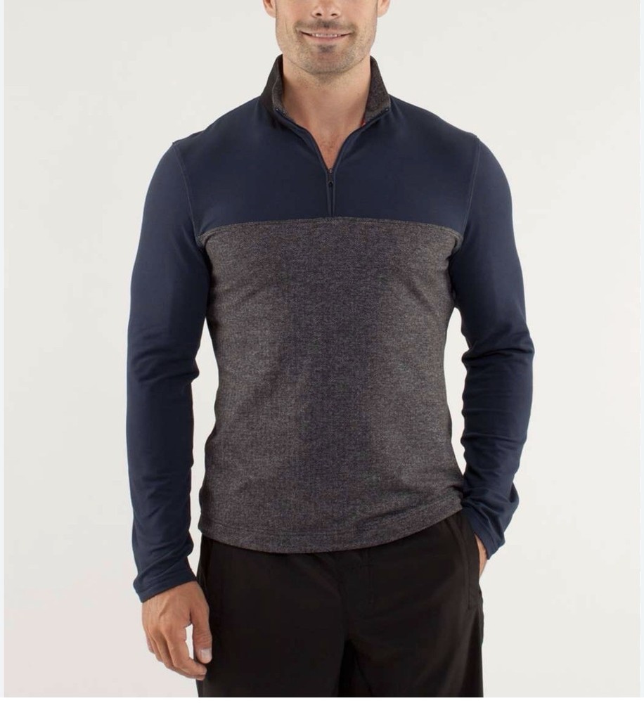 Lululemon Sprint 1/4 Zip Pullover Men' Blue Grey Herringbone Performance Top Sm.