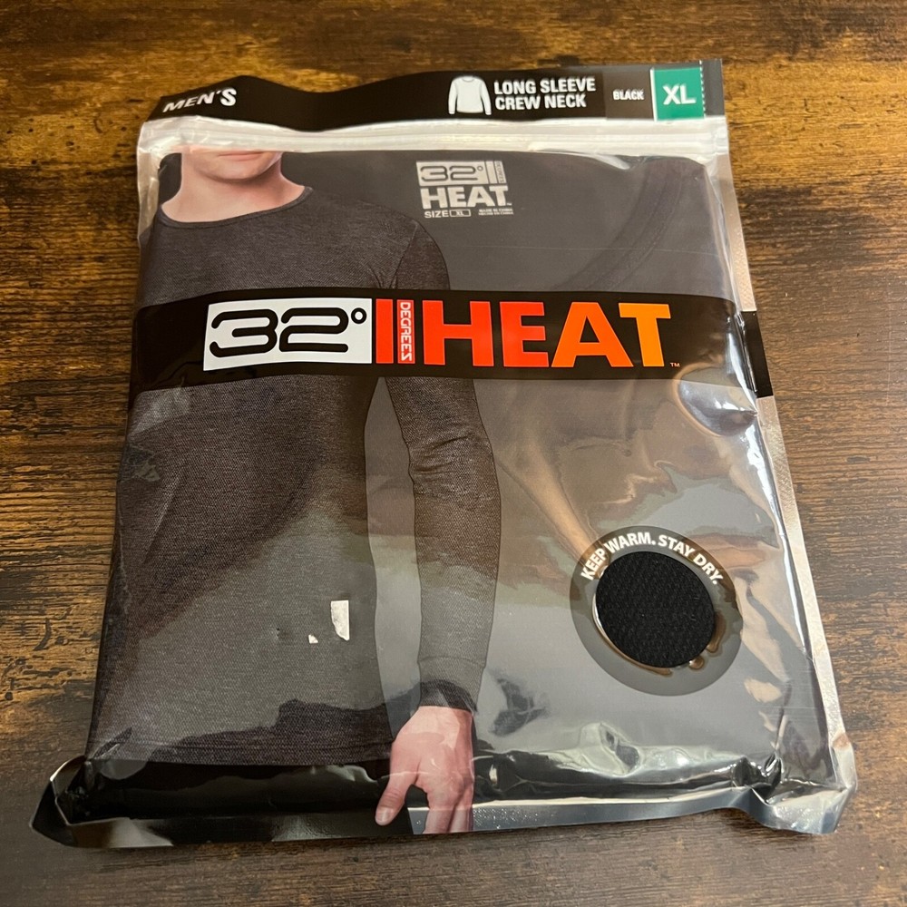 32 Degrees XL Mens Performance Moisture Wicking Crew Neck Base Layer Black