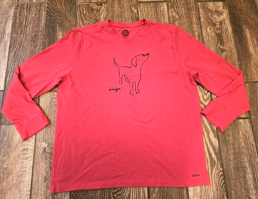 Life Is Good Crusher Tee Amigo Long Sleeve Tagless Shirt Red Dog Lover XL