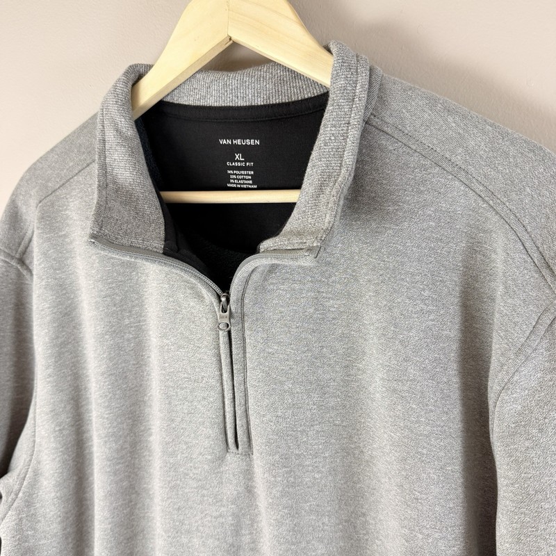 Van Heusen XL Quarter Zip Pullover Gray Fleece Lined Classic Fit Mens gallery