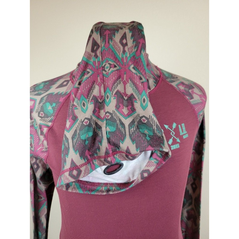 686 Airhole Poly Blend Long Sleeve Red/Aztec print base layer with facemask Sml gallery