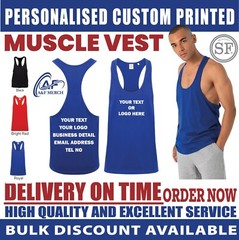 Personalised Custom SKINNIFIT Muscle vest Text Logo Plain Tank Gym Sports SF236