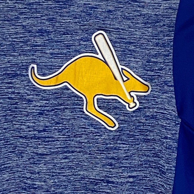 Kangaroos Baseball Men's Large Sewn Patches Blue Athletic Short Sleeve Shirt gallery