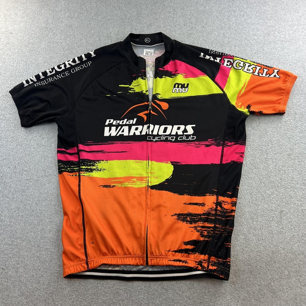 Pedal Warriors Cycling Club Jersey Shirt Mens XL Black Orange Neon Graphic