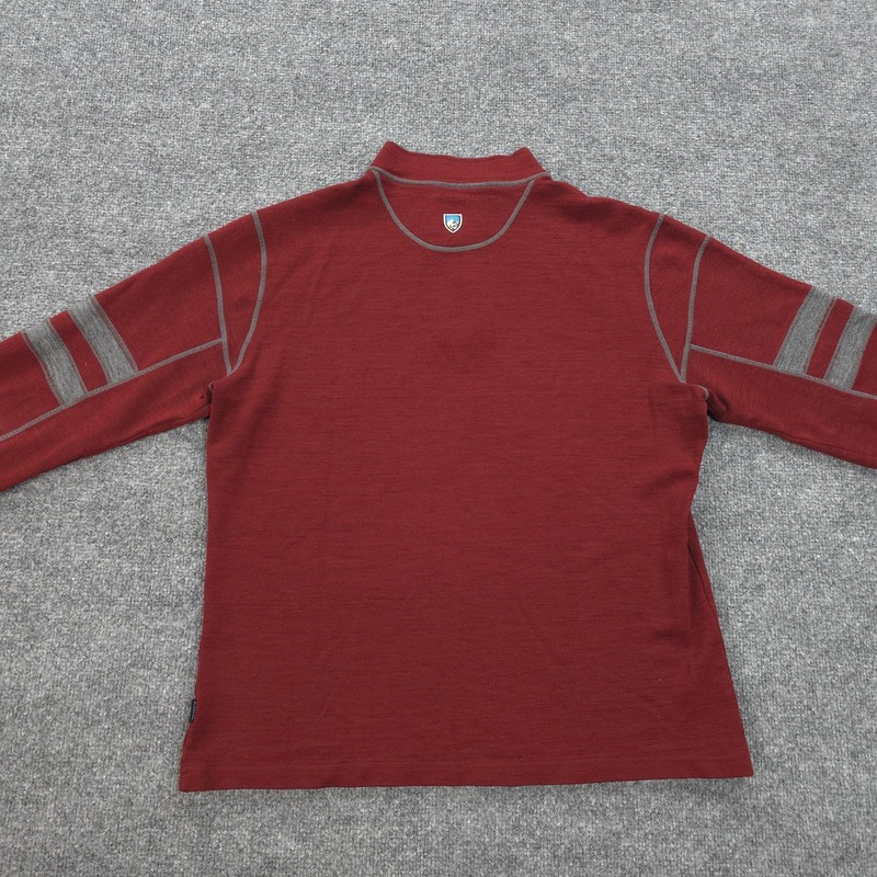 Kuhl Sweater Mens Large Red Team 1/4 Zip 100% Merino Wool Hiking Base Layer Top gallery