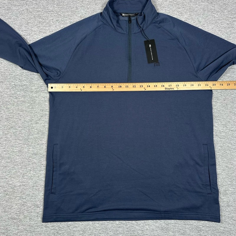Travis Mathew Golf Pullover Mens Large Blue Valiant 1/4 Zip Stretch Pockets NEW gallery