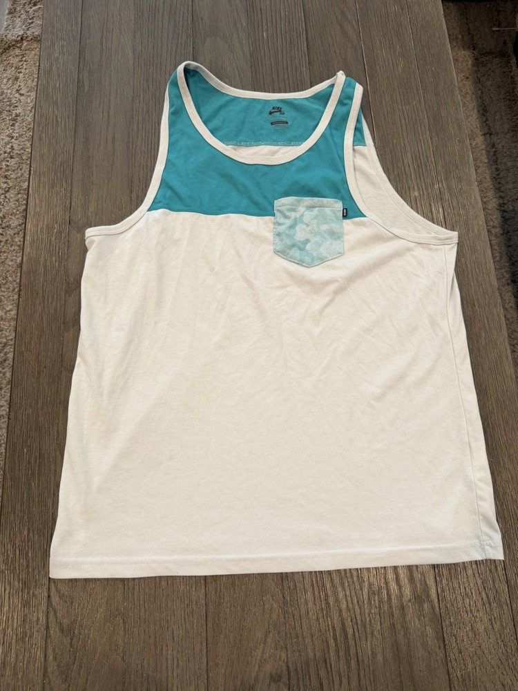 Nike SB Shirt Mens L Green White Two Toned Dri-FIT Tank Top Skateboarding