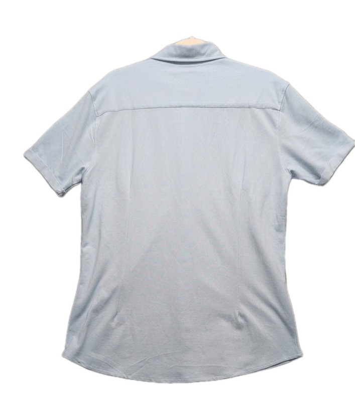 YoungLa Activewear Button Down Short Sleeve Slim Shirt Men Size Large Blue gallery