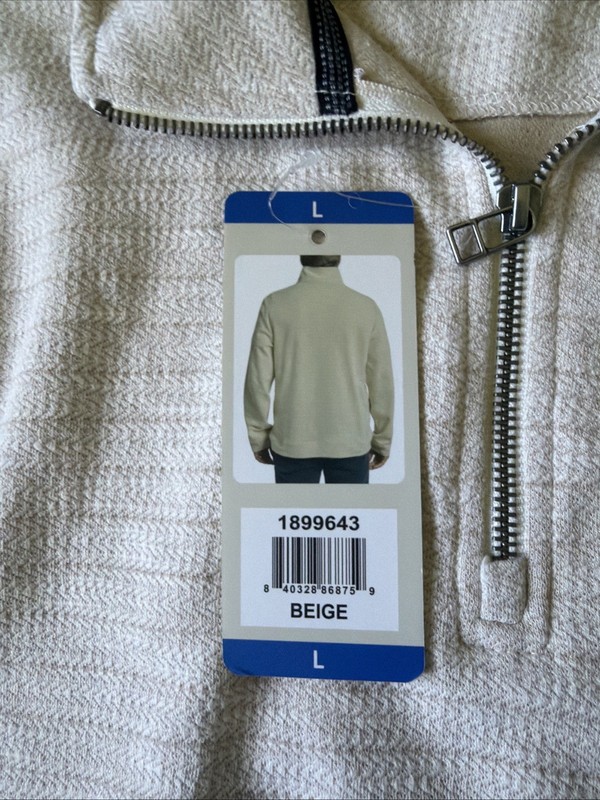 NWT Dockers Quarter Zip Pullover Sweater Sz L Beige Herringbone Golf Coastal Dad gallery