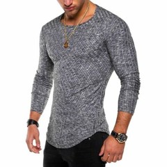 Men Casual Sport Round Neck Long Sleeve Slim Fit Top T-Shirt Muscle Gym Active