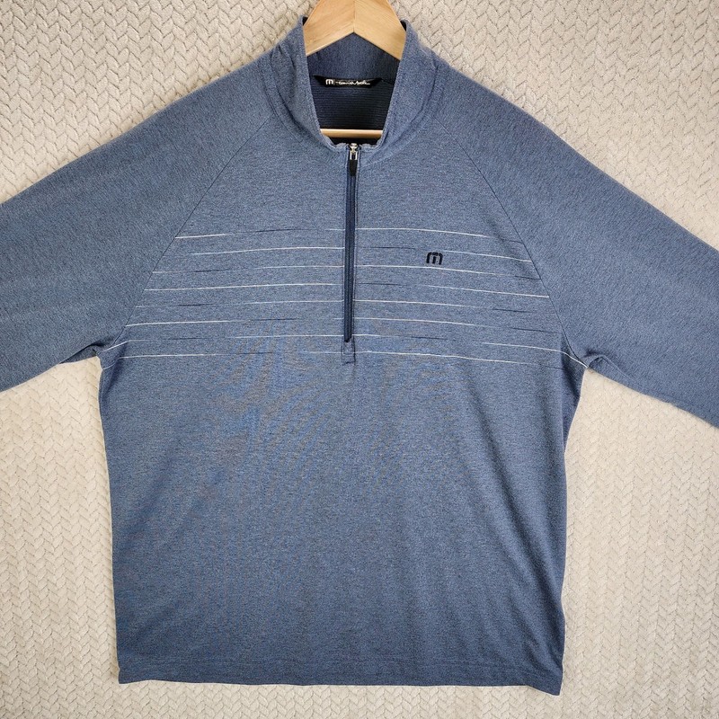 Travis Mathew Cloud 1/4 Zip Pullover Men's XL Blue Gray Stripe Golf Performance gallery