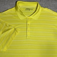 NIKE GOLF DRI FIT TOUR PERFORMANCE Yellow Striped Polyester Polo Swoosh Men L