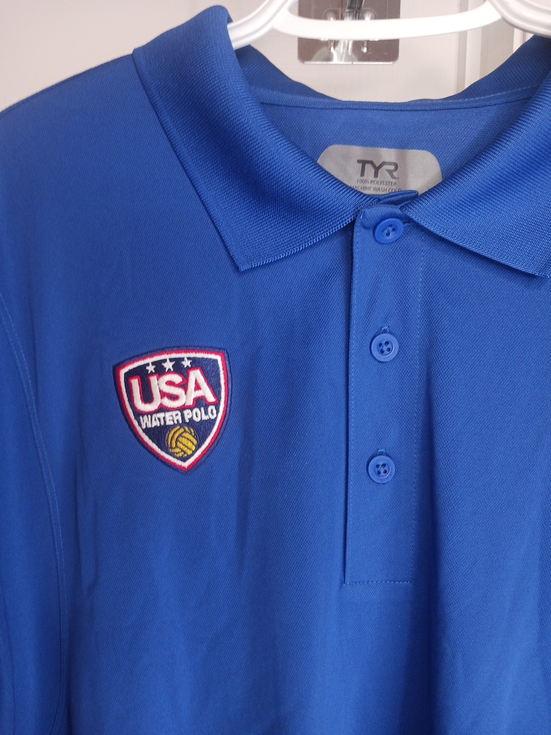 TYR Apparel Short Sleeve Blue Polo Shirt Sz XL Embroidered Team USA Logo gallery