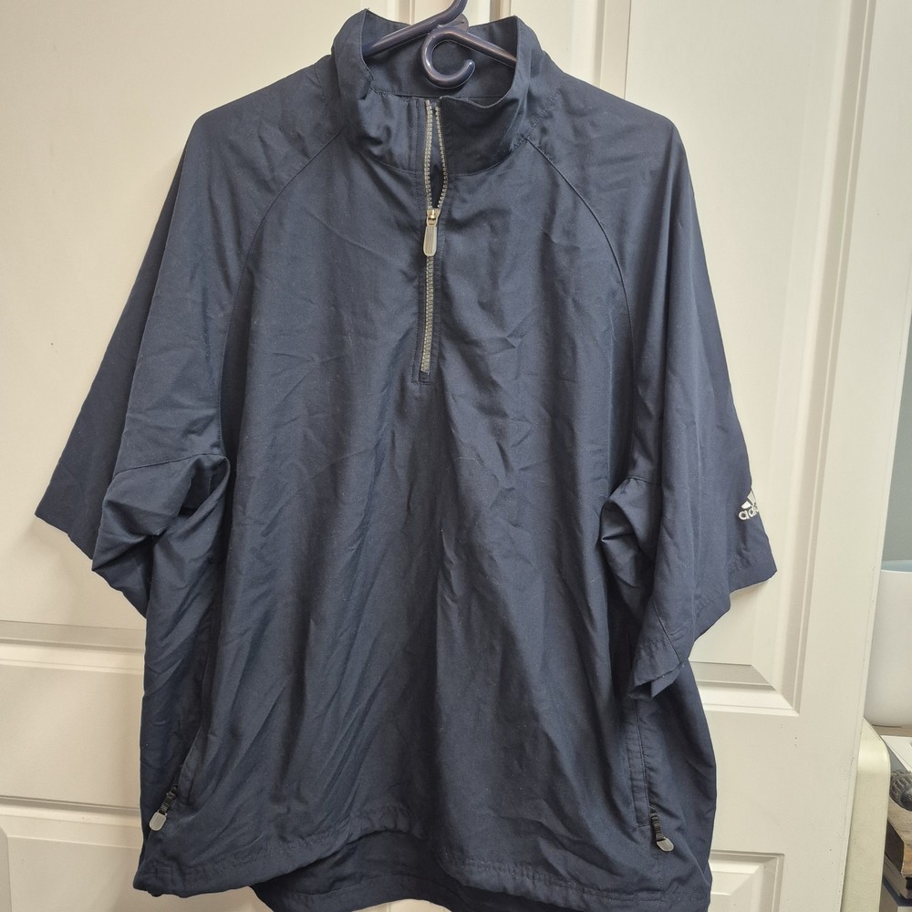 Adidas Climaproof Wind Shirt Windbreaker Mens Lg. Navy 1/4 Zip Golf Pullover Y2K