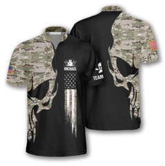 Personalized Skull Camouflage 3D Bowling Jersey Shirt S-5XL