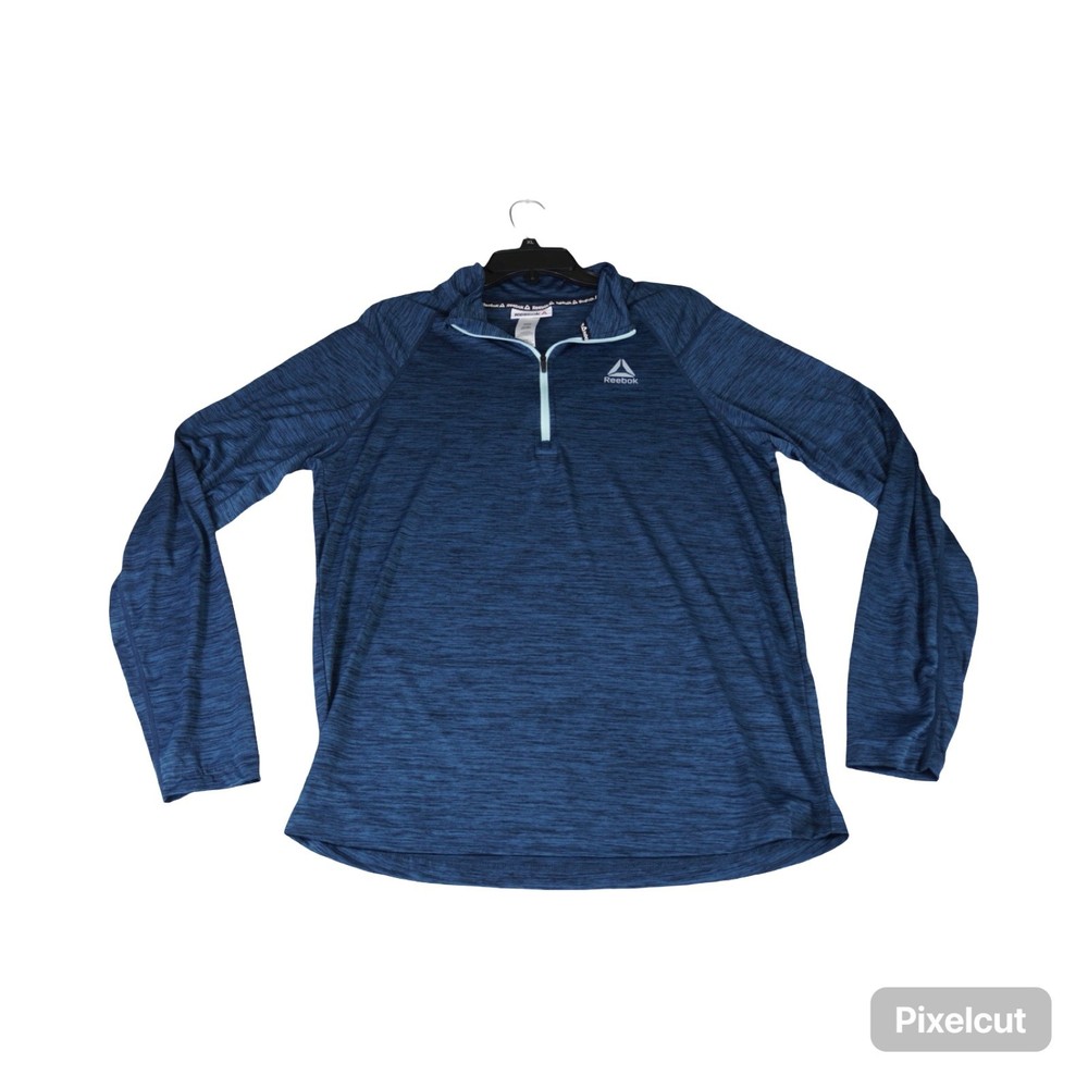 Reebok Quarter Zip Pullover Mens Medium Blue Space Dye Activewear Long Sleeve