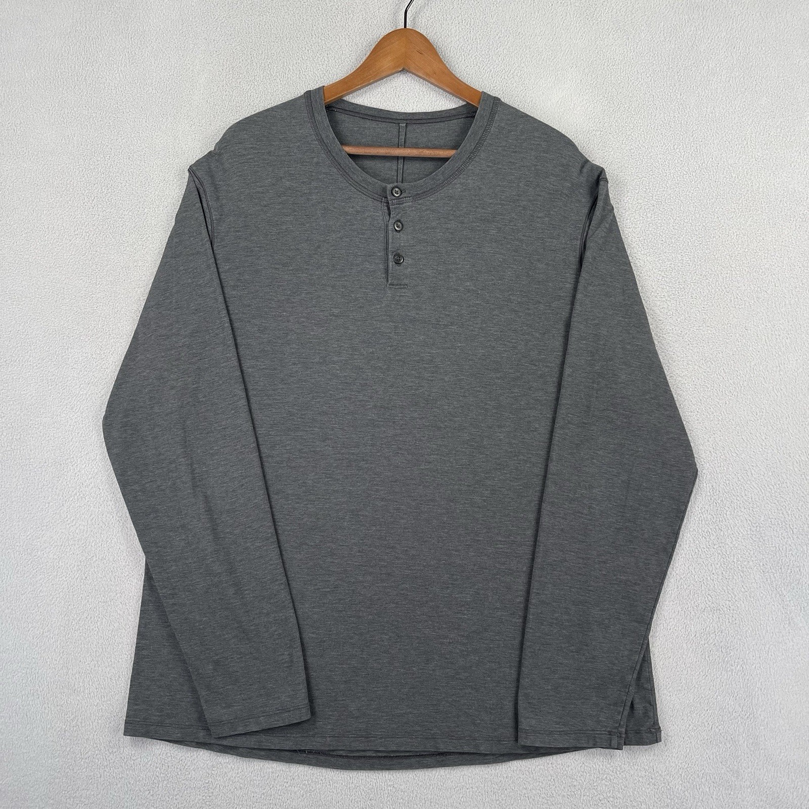 Lululemon Henley Shirt Mens XL Gray Long Sleeve Solid Casual Athleisure Stretch gallery