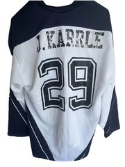 TEAMWORK Hockey Vintage Jersey MENS Sz XL Camiseta Work #1 WHITE NAVY BLUE