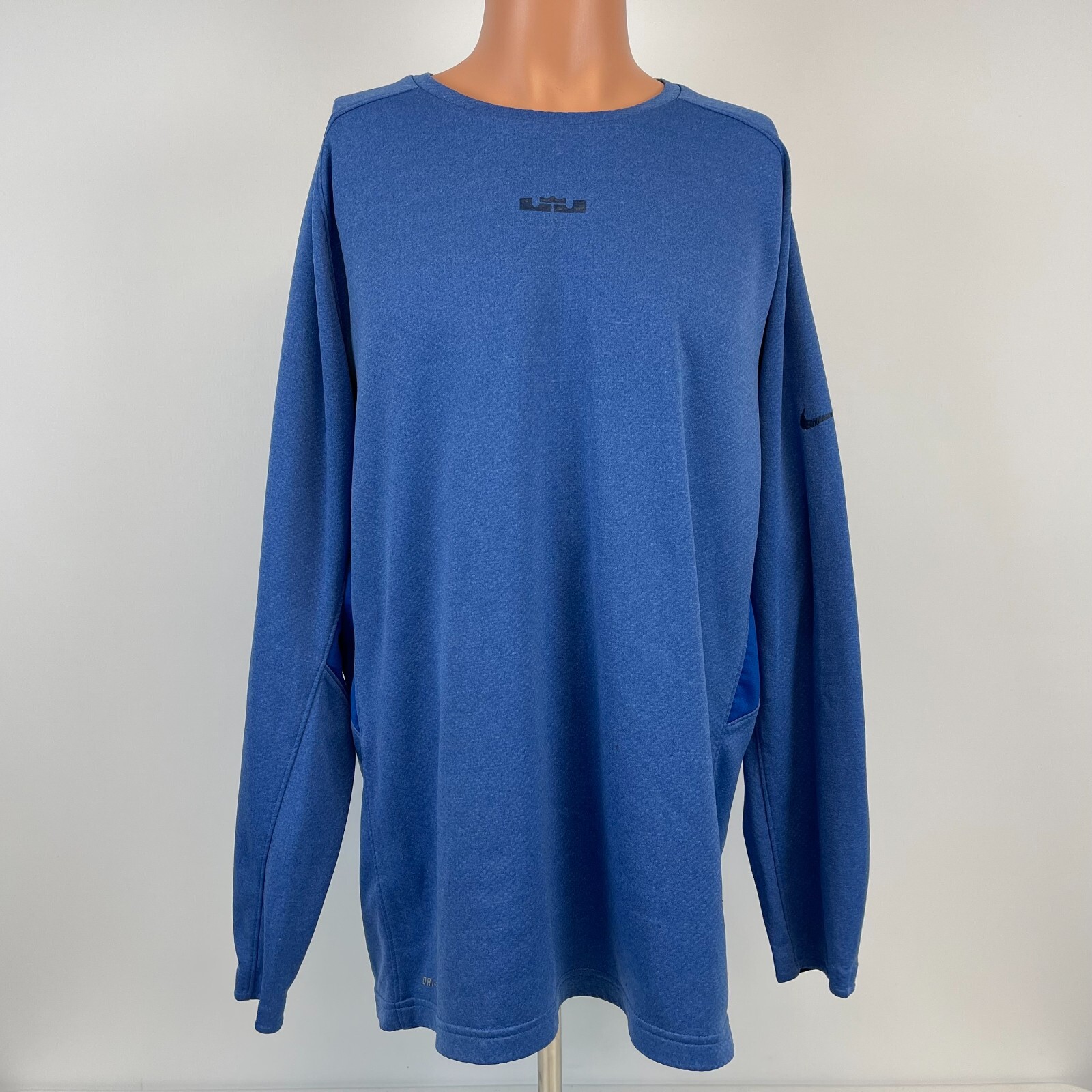 Nike LeBron James Logo Long Sleeve Dri Fit Shirt Waffle Lined Blue Size 2XL gallery