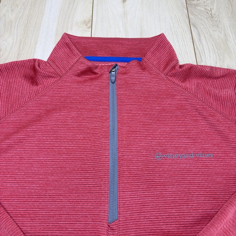 Vineyard Vines Men Performance Striped Sankaty Quarter Zip Sweater Red XXL gallery