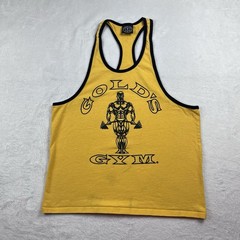 Gold’s Gym Stringer Tank Top Sleeveless Shirt Yellow Men’s Medium USA Made Stain