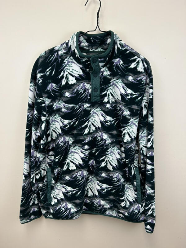 Eddie Bauer XL Quest Fleece Snap Mock Neck Pullover Top Green Snowy Mountain gallery