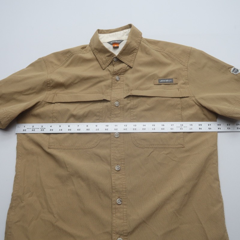 Eddie Bauer Mens Hiking Shirt Size Medium Short Sleeve Vented Fishing Beige gallery