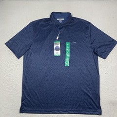 Greg Norman Polo Shirt Mens XL Blue All Over Print Sharks Short Sleeve Play Dry