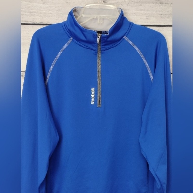 Reebok Top Jacket Blue Athletic Jersey Knit 1/3 Zip Sz M Outdoor Activewear gallery