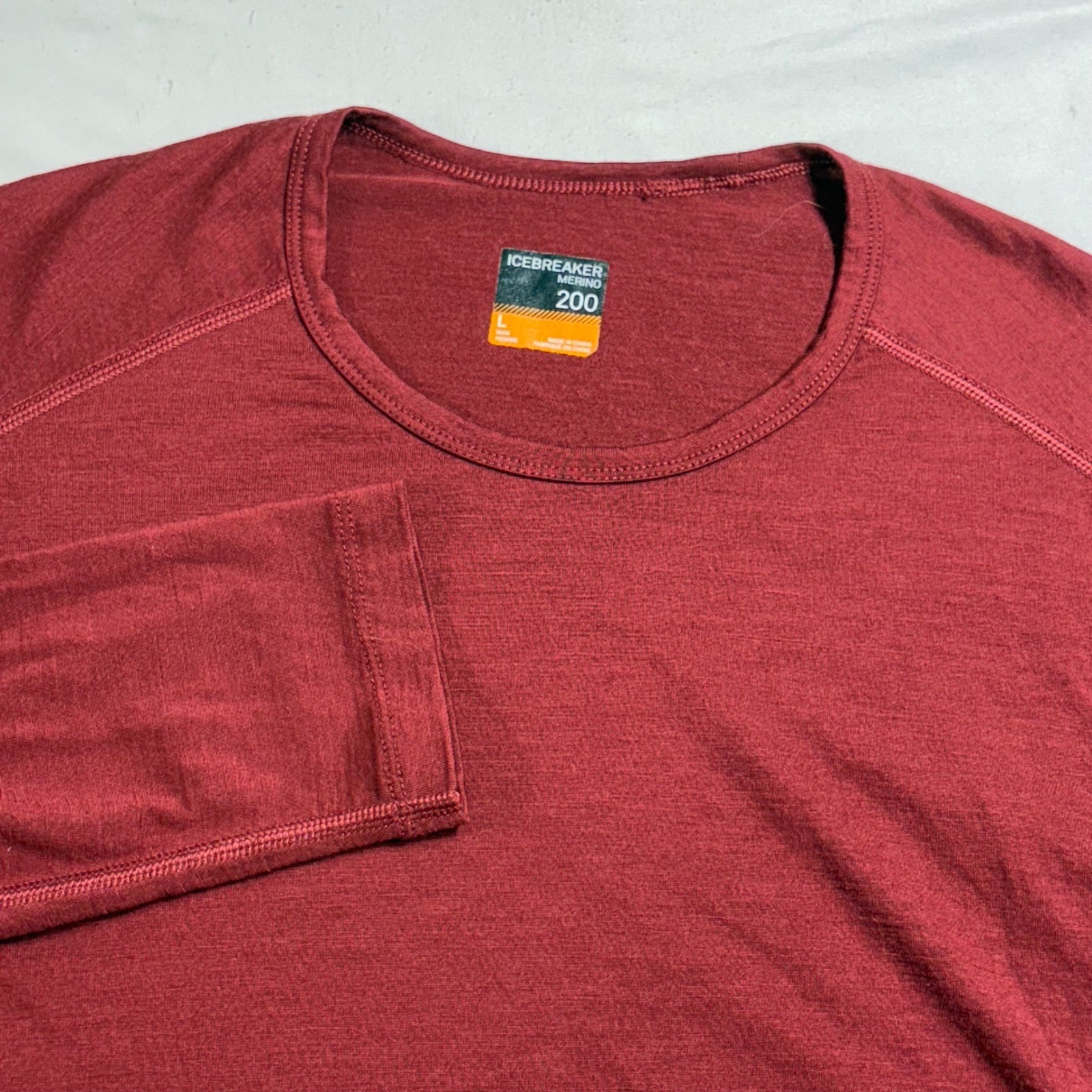 Icebreaker Merino 200 Base Layer Mens Large Red Long Sleeve Wool Thermal Shirt gallery