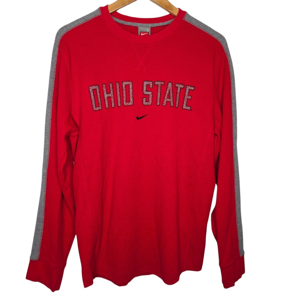 Nike Mens Red 90's Team Ohio State Buckeyes Long Sleeve Thermal Top Large