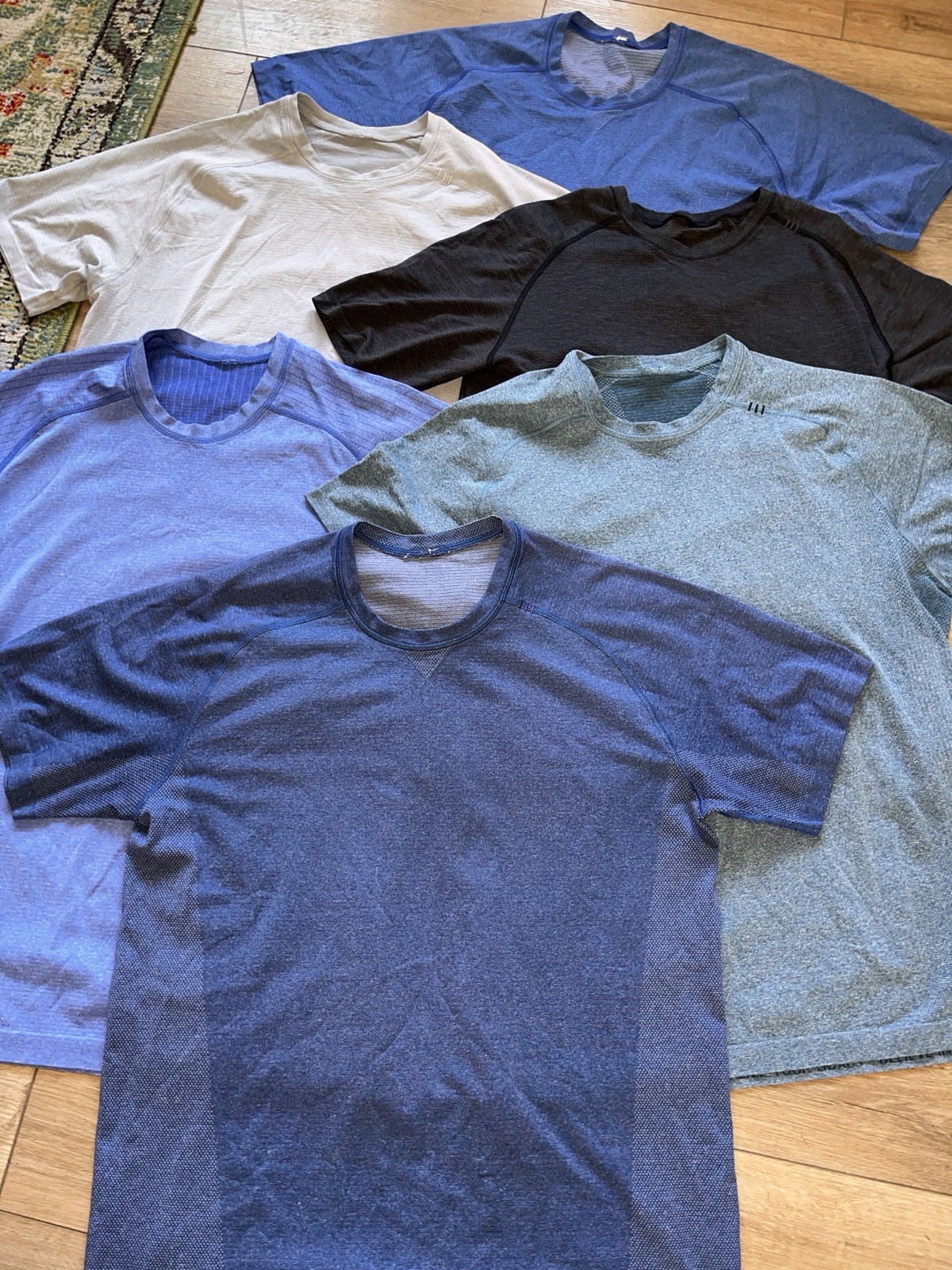 Lot 6 Lululemon Shirt Men’s Sz Large Tech Short Sleeve Mint Multi Color Run Gym gallery