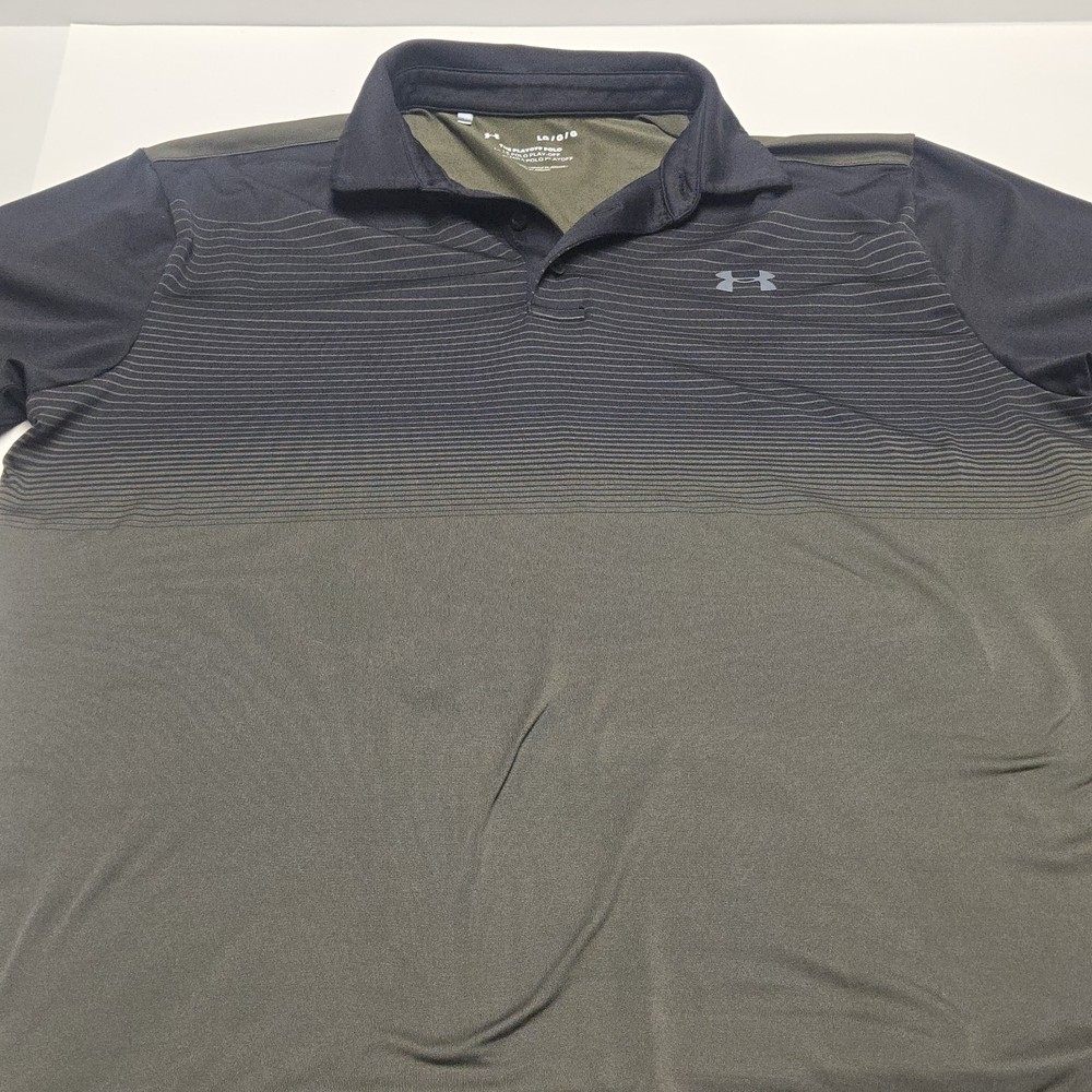 Under Armour Mens Large Blue/Gray/Light Gray Striped The Playoff Polo Golf