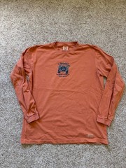 Life Is Good Shirt Mens Large Orange Long Sleeve Car Ski graphic T Shirt Flaw