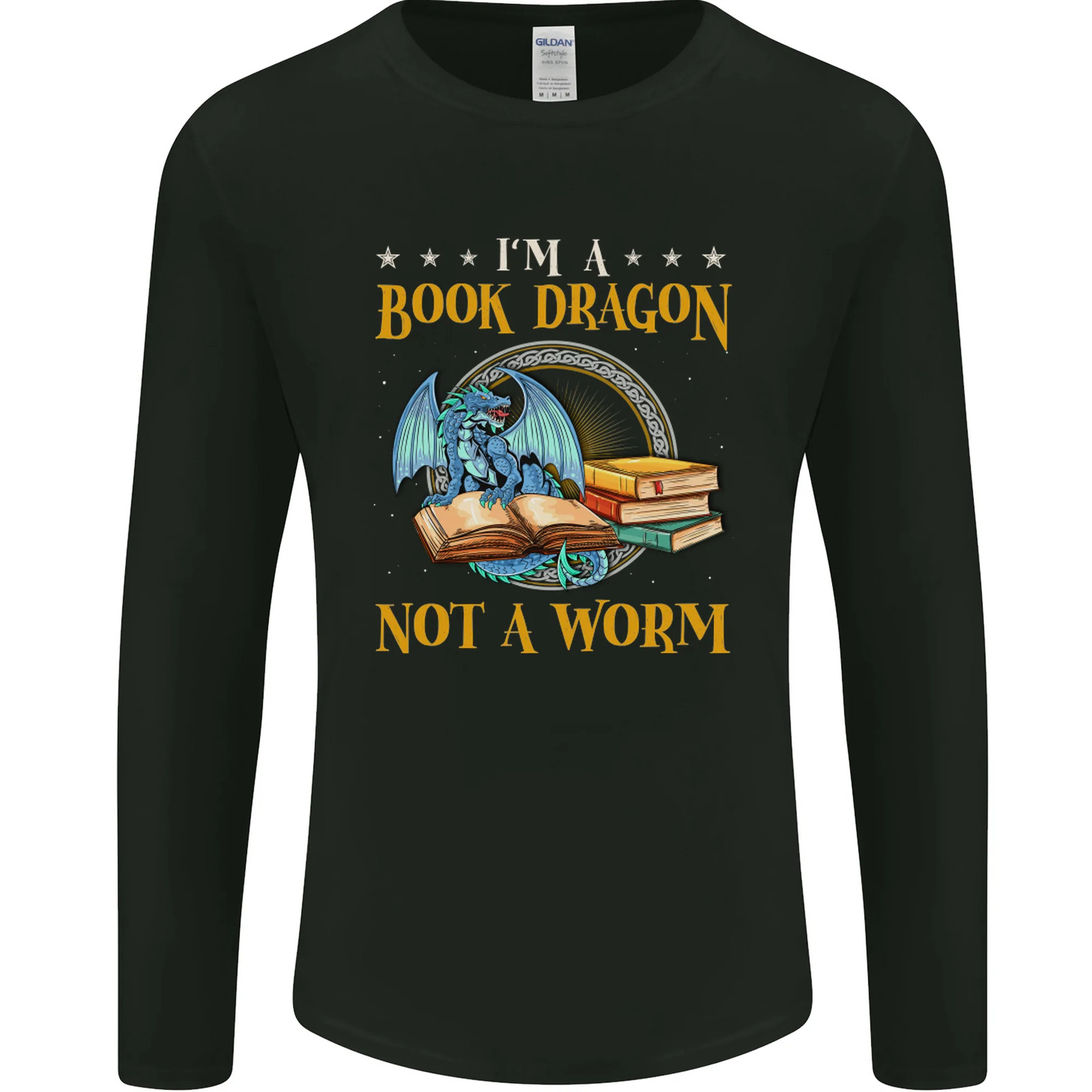 Book Dragon Funny Booklover Reader Worm Mens Long Sleeve T-Shirt gallery