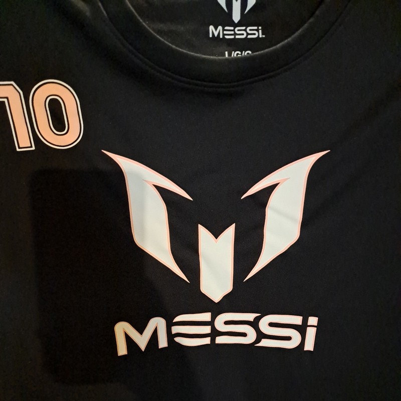 Messi Shirt Mens Large Black Pink Performance Soccer Football 10 Logo Athletic gallery
