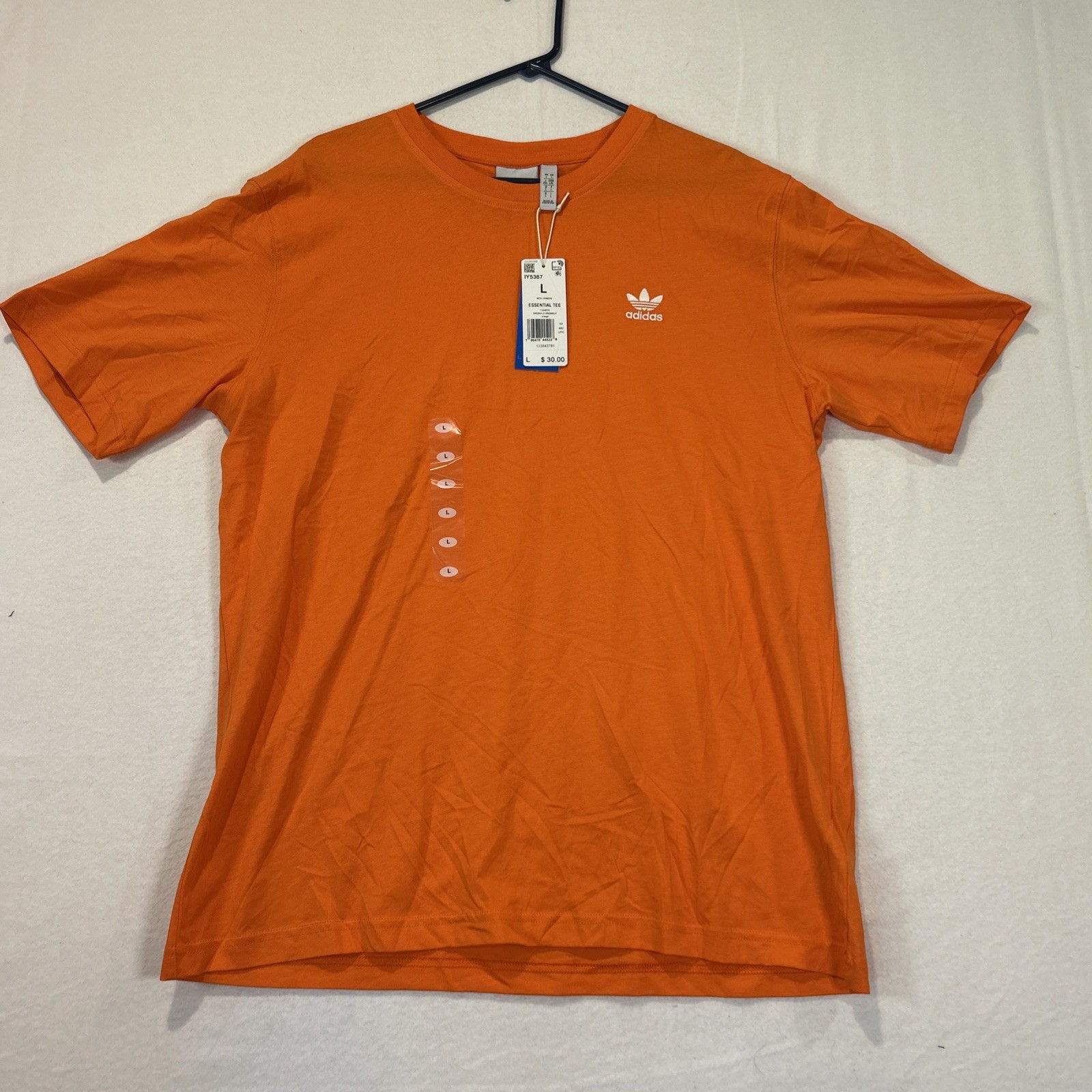 Adidas Essentials TShirt Large Orange Embroidered Logo Trefoil Mens IY5367 gallery