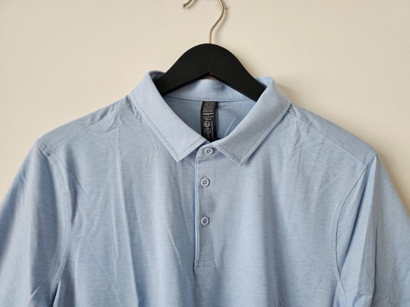 NWT LULULEMON Evolution SS Polo Top Shirt Men's Large HOBU Heathered Blue gallery