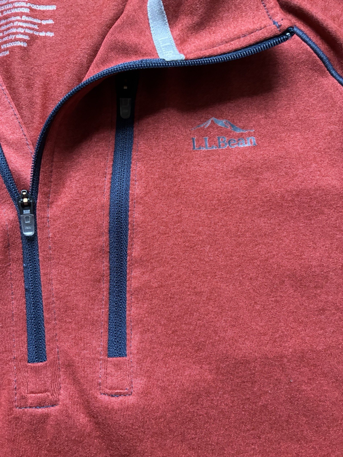 LL Bean Bean's Quick Dry Trail Tee 1/4 Zip Pullover Mens Large Rust Performance gallery
